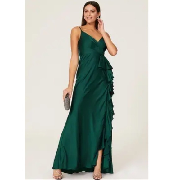 leena for Mac Duggal Satin Ruffled Gown - Picture 1 of 16